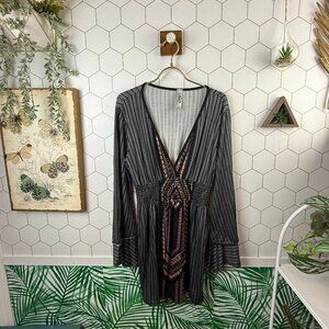 GO Couture Deep V-Neck Smocked Waist Tunic Top - Size - XL